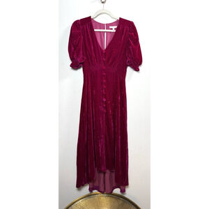 Harlyn Pink Velvet Midi Dress Retro Victorian Glam Regency Shakespeare Juliet XS